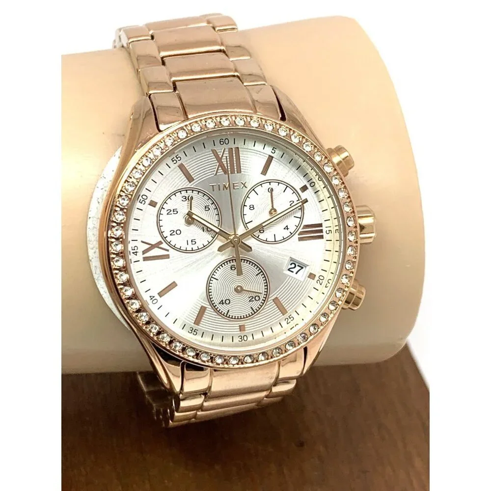 Timex Women's Watch TW2V57900 Quartz Chronograph Silver Dial Rose Gold 38mm
